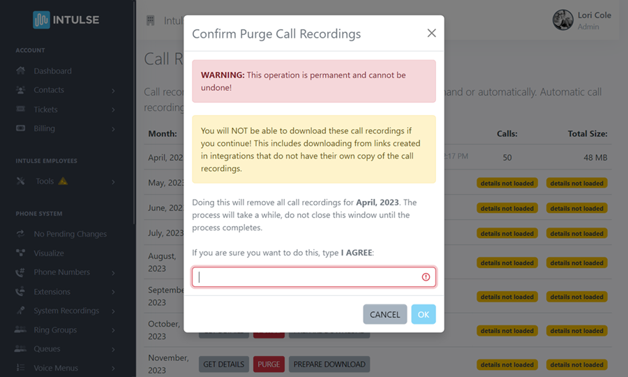 Purge Call Recordings